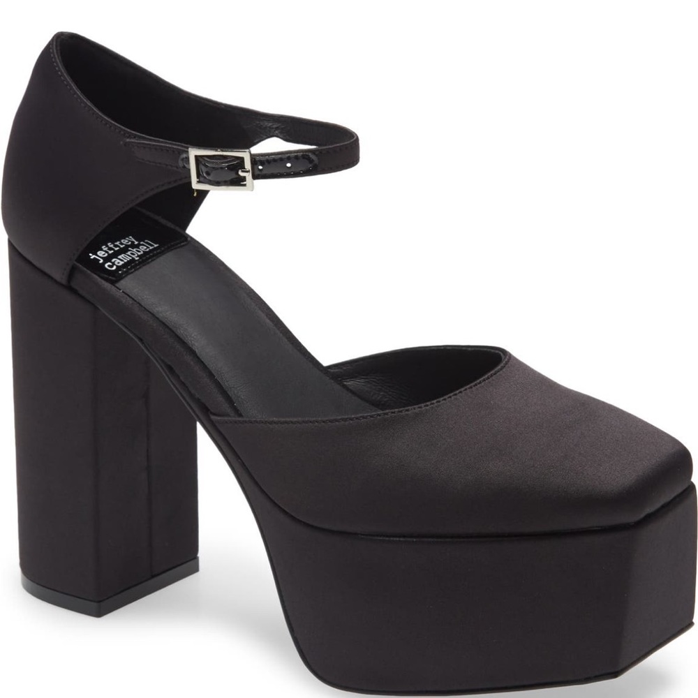 Jeffrey Campbell Ovr-N-Out Black Block Heel Platform Pump
